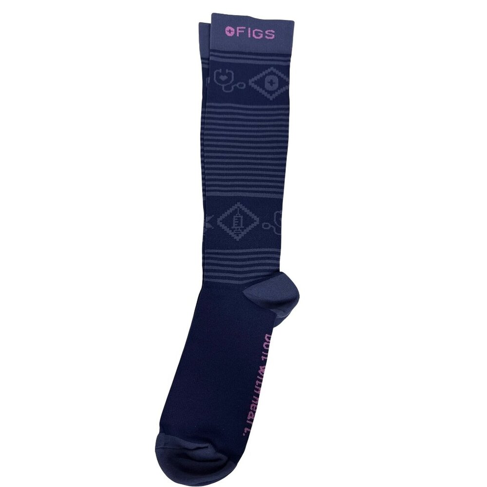 Figs Compression Socks Blue Stethoscope Nurse Medical Healthcare Long Small NEW